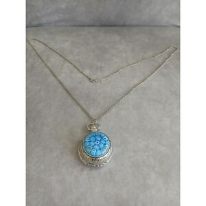 Strada Silver Tone Blue Millefiori Glass Pocket Watch Necklace Vintage Style